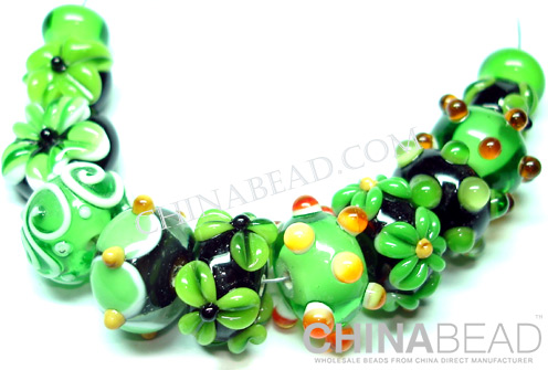 customize green series design lampwork beads