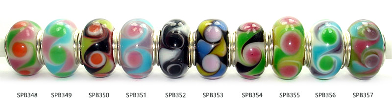 silver-plated double core glass bead charms fit with pandora, chamilia jewelry