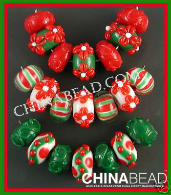 christmas festival lampwork glass bead set
